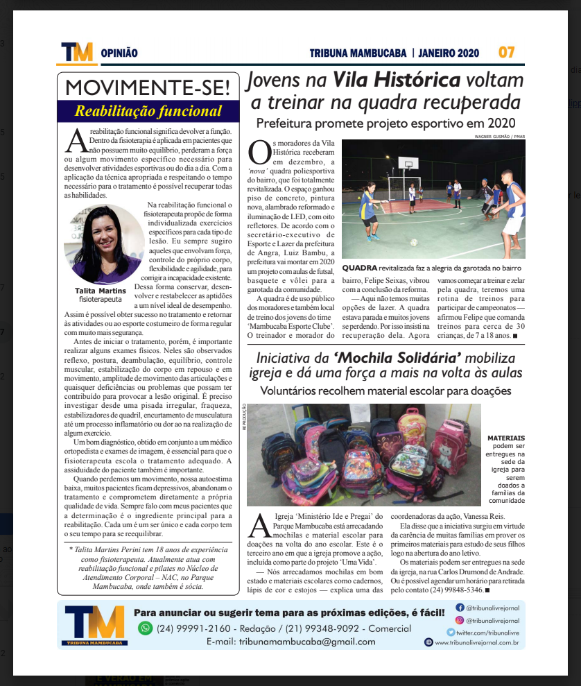 Matéria Talita Jornal Tribuna Mambucaba